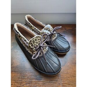 Sperry Top Sider Women's Size 7 Low‎ Rise Leopard Print Rubber Duck Boots